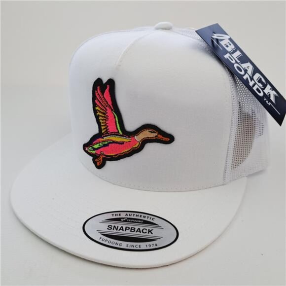 Outdoors Retro Black Pond Duck Hunting Flat Bill Mesh Snapback Embroidered Hat